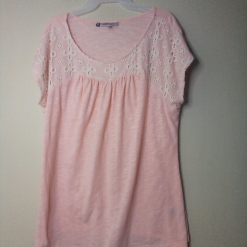 Jennifer Lopez Shirt Blouse Women 1X Short Sleeve Embroidery Pink Peach